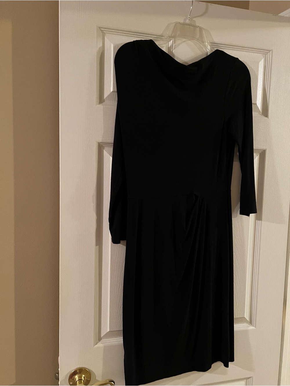 Ann Taylor Black Long-Sleeve Draped Midi Dress